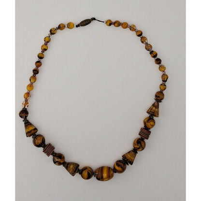 Vintage Marbled Glass Necklace In Honey And Earth Tones