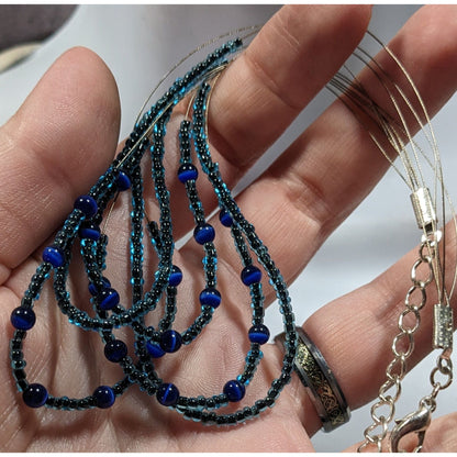 Casual Multilayer Blue Glass Beaded Necklace