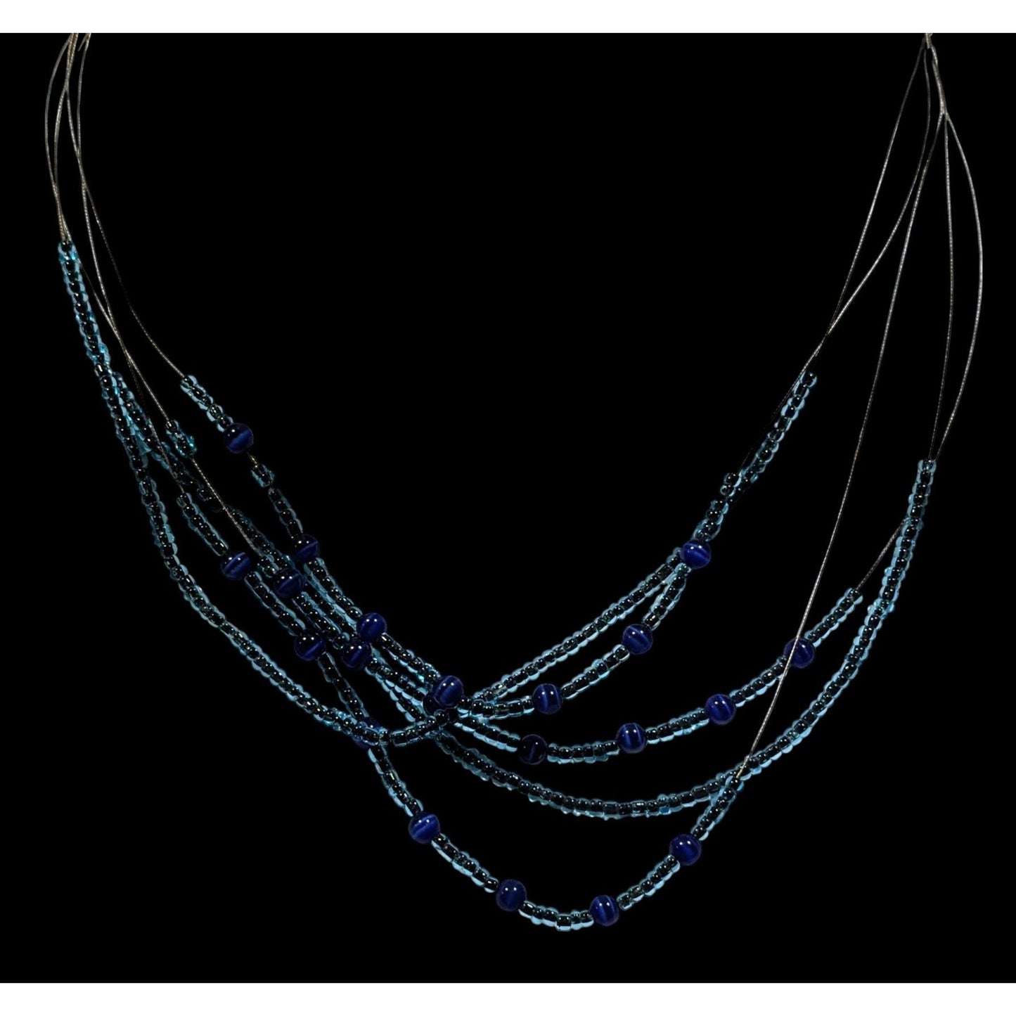Casual Multilayer Blue Glass Beaded Necklace