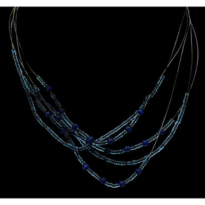 Casual Multilayer Blue Glass Beaded Necklace