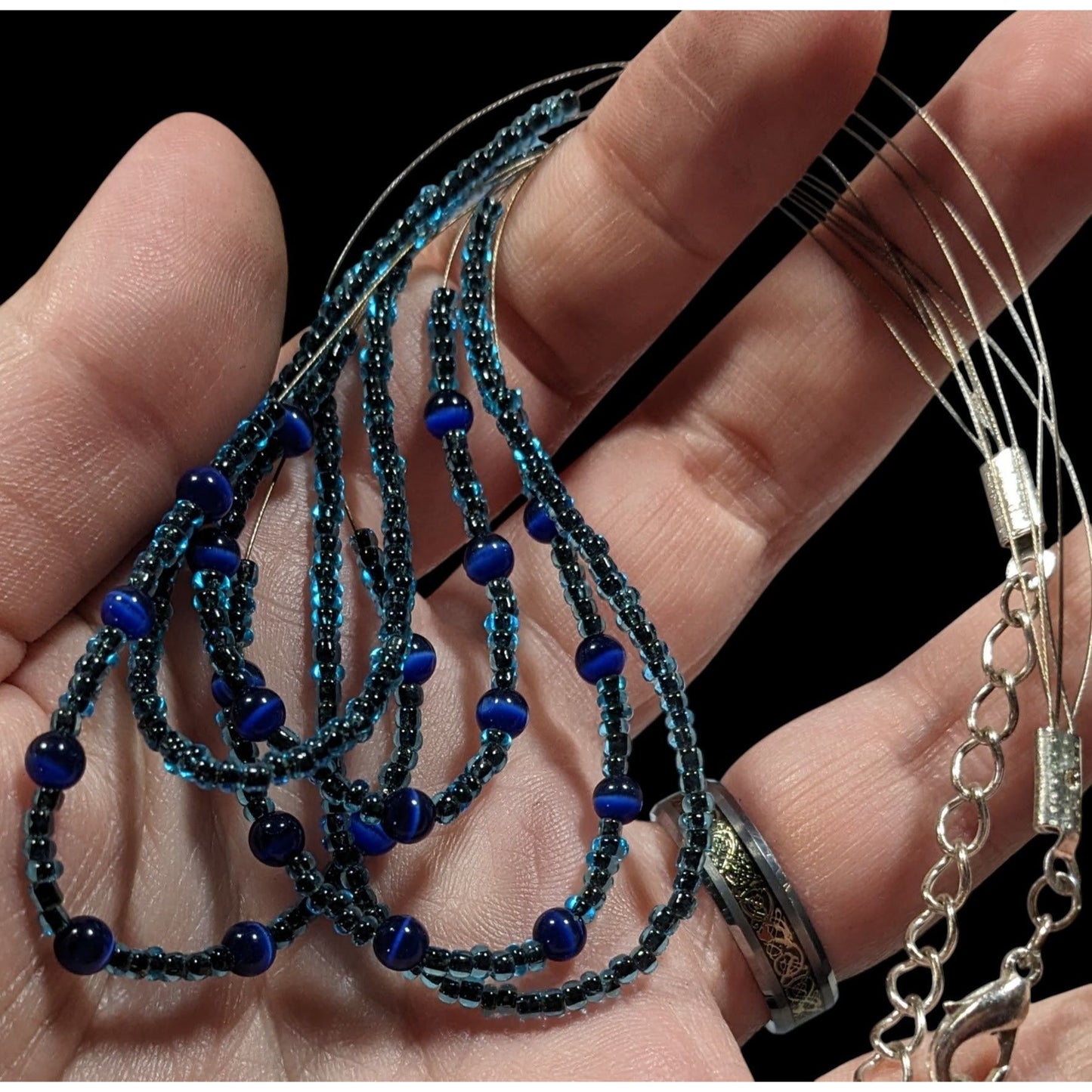 Casual Multilayer Blue Glass Beaded Necklace