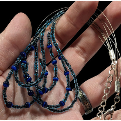 Casual Multilayer Blue Glass Beaded Necklace