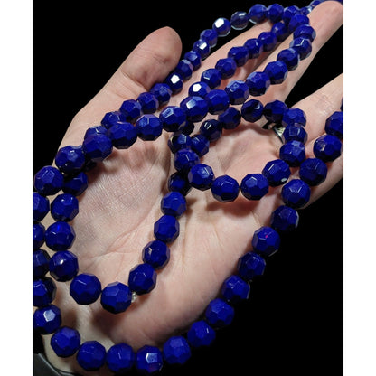 Dark Elegant Blue Faceted Glass Beaded Necklace