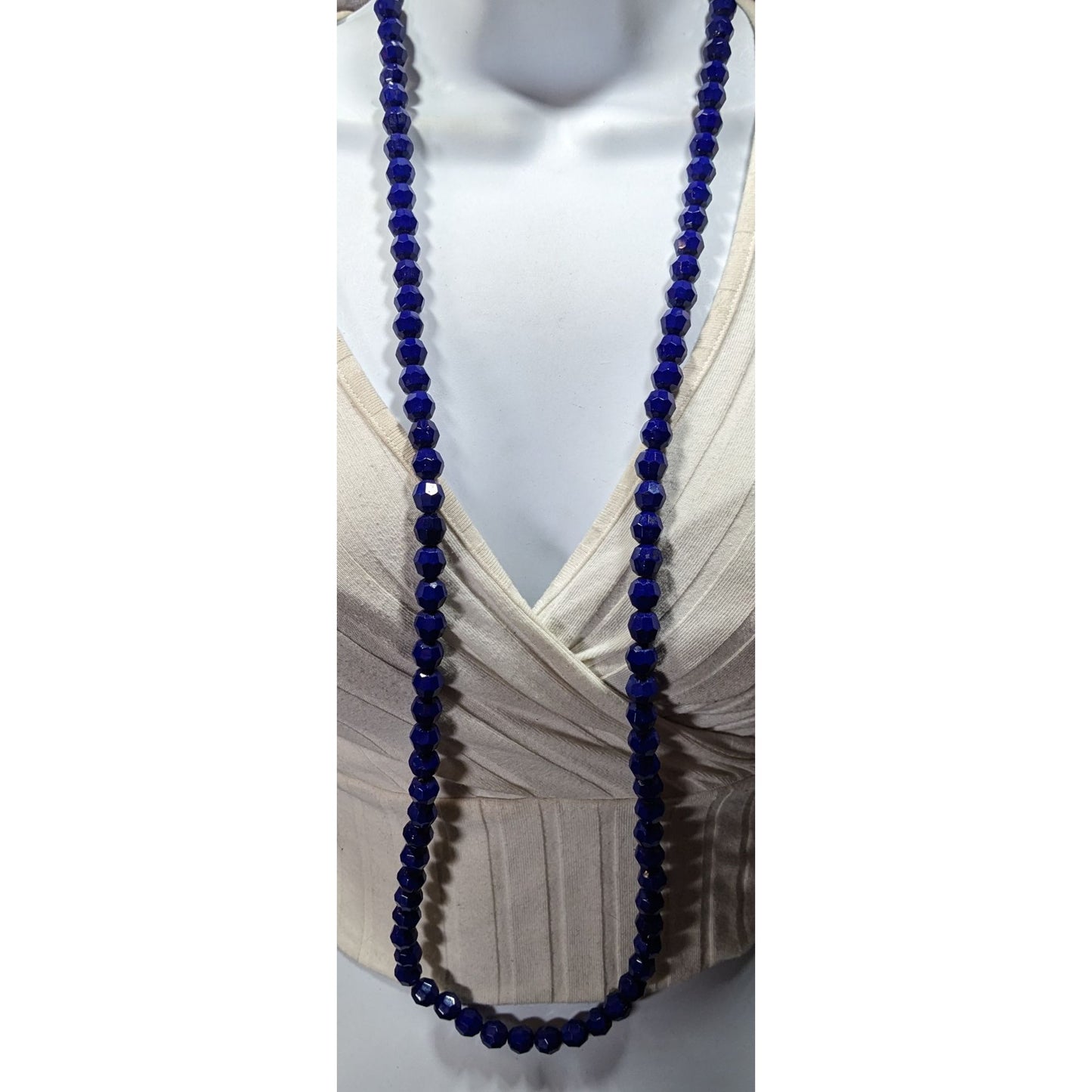 Dark Elegant Blue Faceted Glass Beaded Necklace