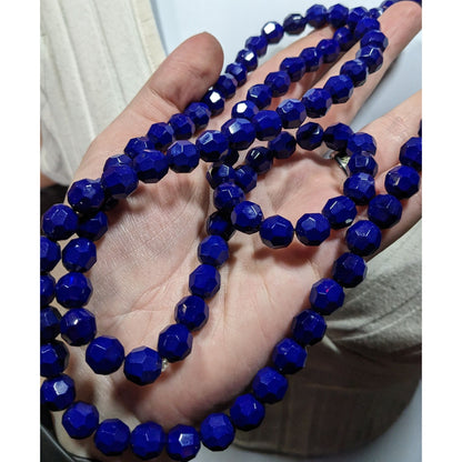 Dark Elegant Blue Faceted Glass Beaded Necklace