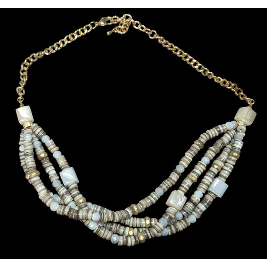 Layered Grey Natural Stone Beaded Necklace