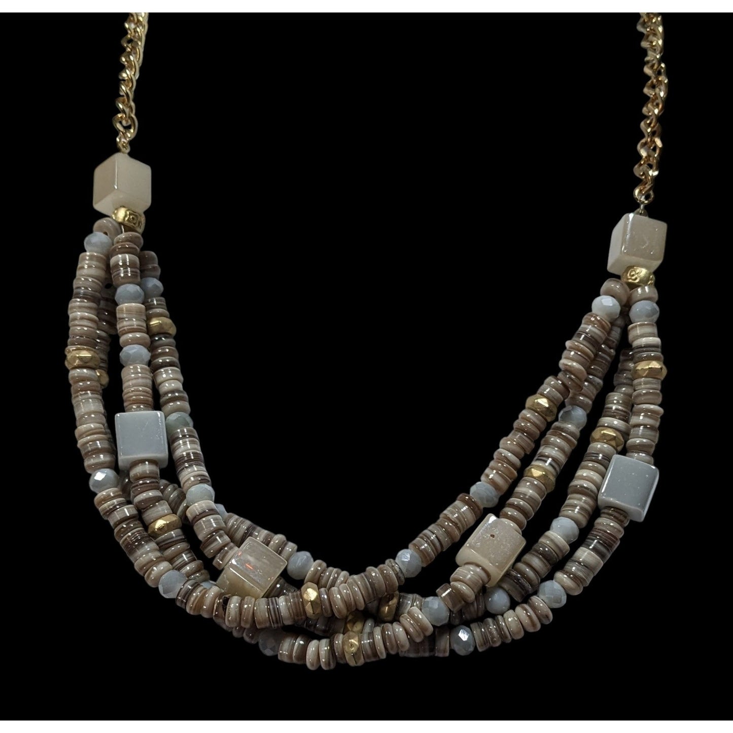 Layered Grey Natural Stone Beaded Necklace