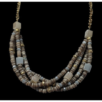 Layered Grey Natural Stone Beaded Necklace