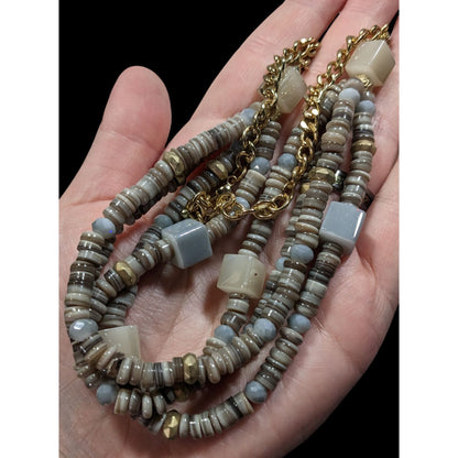 Layered Grey Natural Stone Beaded Necklace