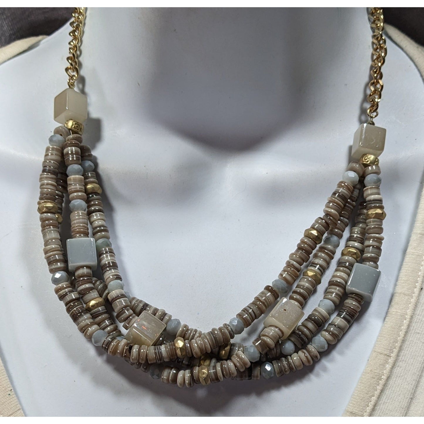 Layered Grey Natural Stone Beaded Necklace