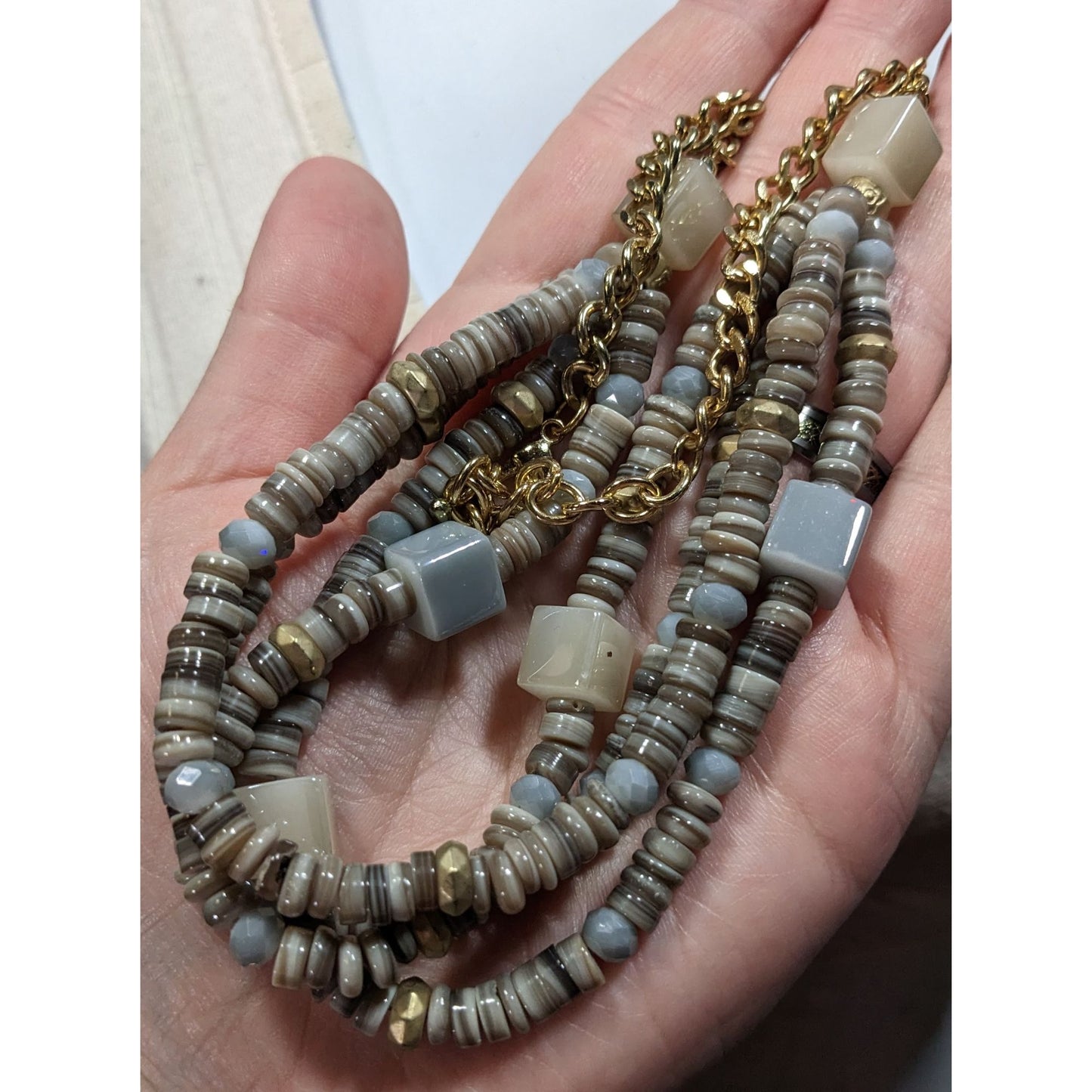 Layered Grey Natural Stone Beaded Necklace