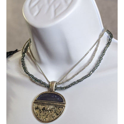Laura Ashley Abstract Blue And Silver Tone Multi-Strand Necklace With Round Pendant
