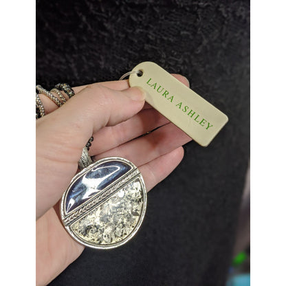 Laura Ashley Abstract Blue And Silver Tone Multi-Strand Necklace With Round Pendant