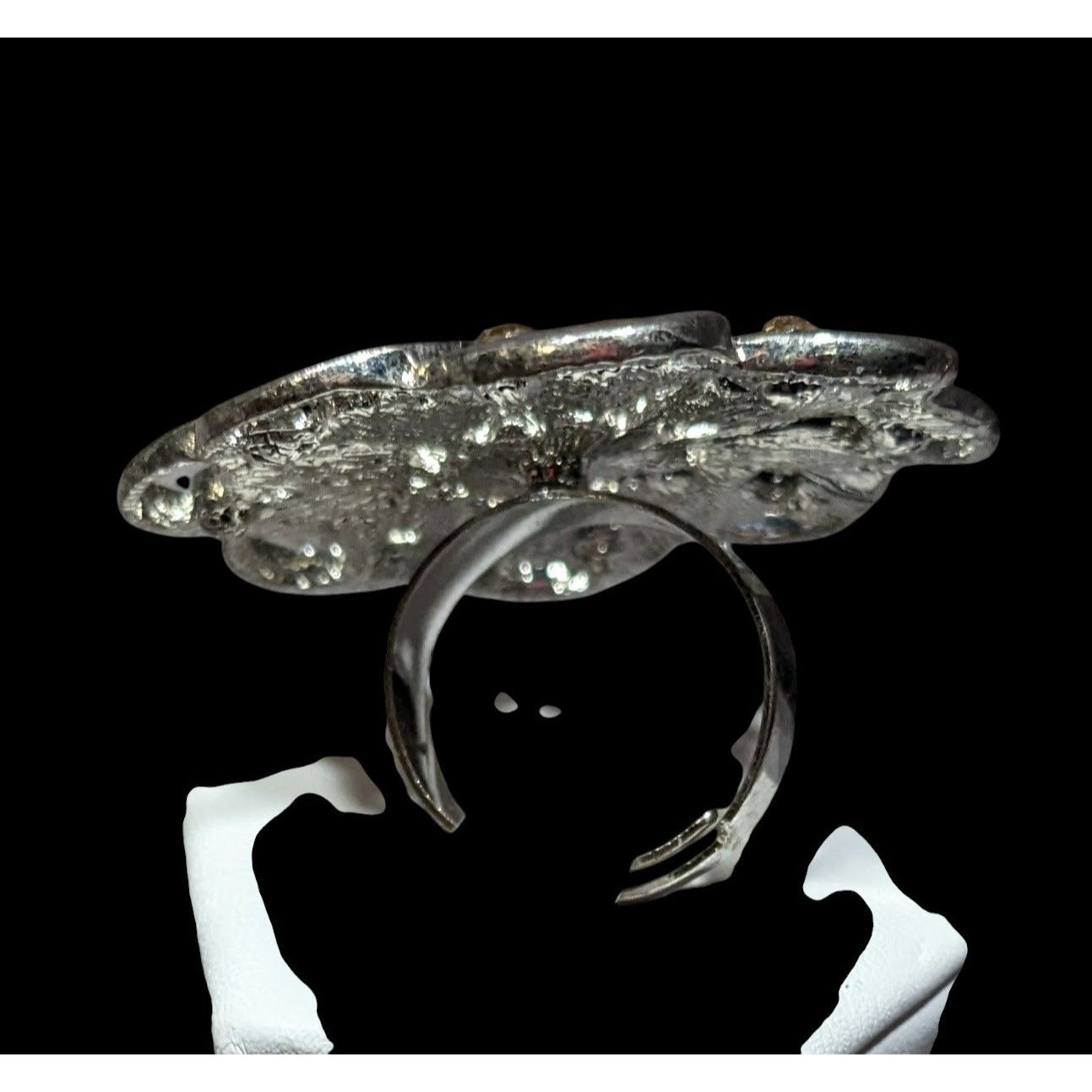 Fairycore Glam Brown And Silver Tone Rhinestone Flower Ring