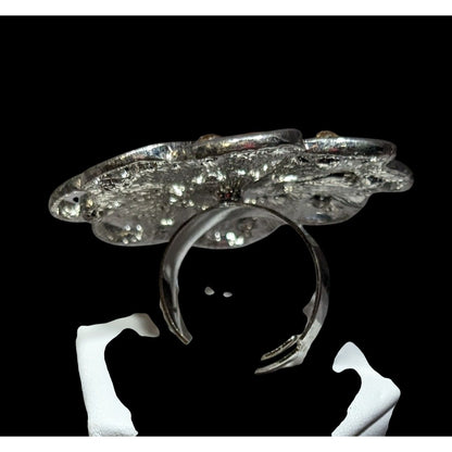 Fairycore Glam Brown And Silver Tone Rhinestone Flower Ring