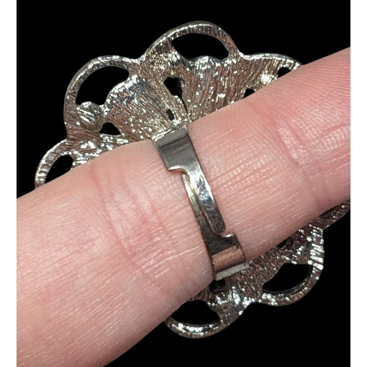 Fairycore Glam Brown And Silver Tone Rhinestone Flower Ring