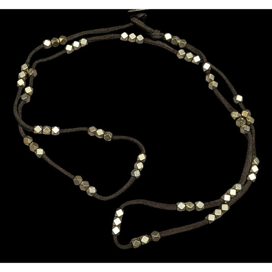 Bohemian Festival Suede Gold Tone Beaded Necklace/Wrap Bracelet