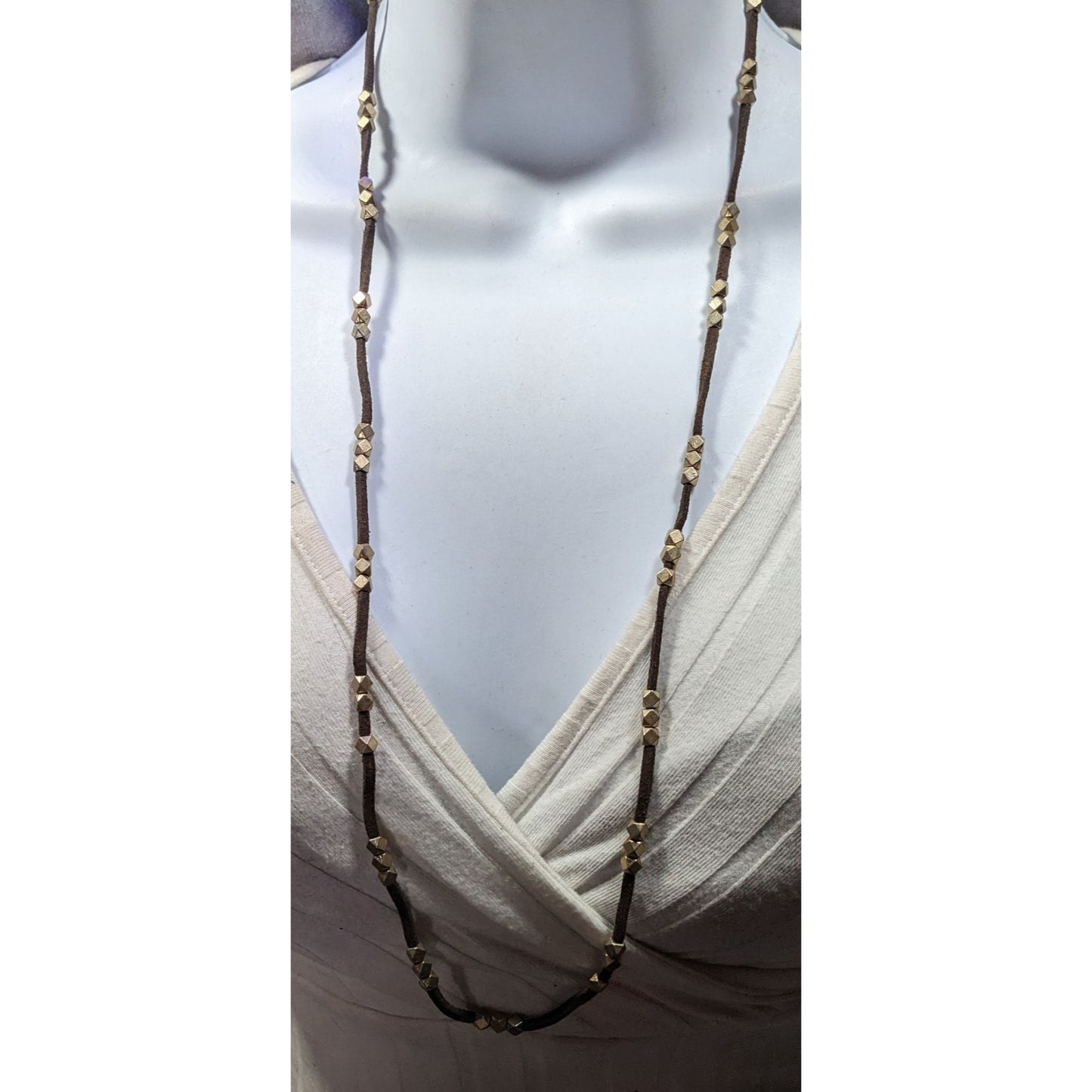 Bohemian Festival Suede Gold Tone Beaded Necklace/Wrap Bracelet