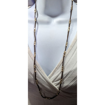 Bohemian Festival Suede Gold Tone Beaded Necklace/Wrap Bracelet