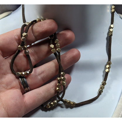 Bohemian Festival Suede Gold Tone Beaded Necklace/Wrap Bracelet