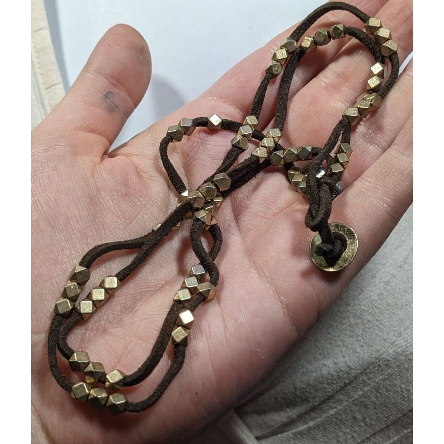 Bohemian Festival Suede Gold Tone Beaded Necklace/Wrap Bracelet