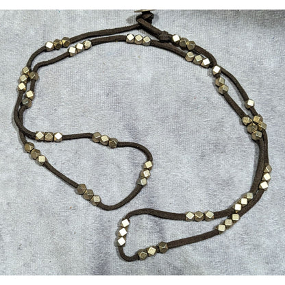Bohemian Festival Suede Gold Tone Beaded Necklace/Wrap Bracelet
