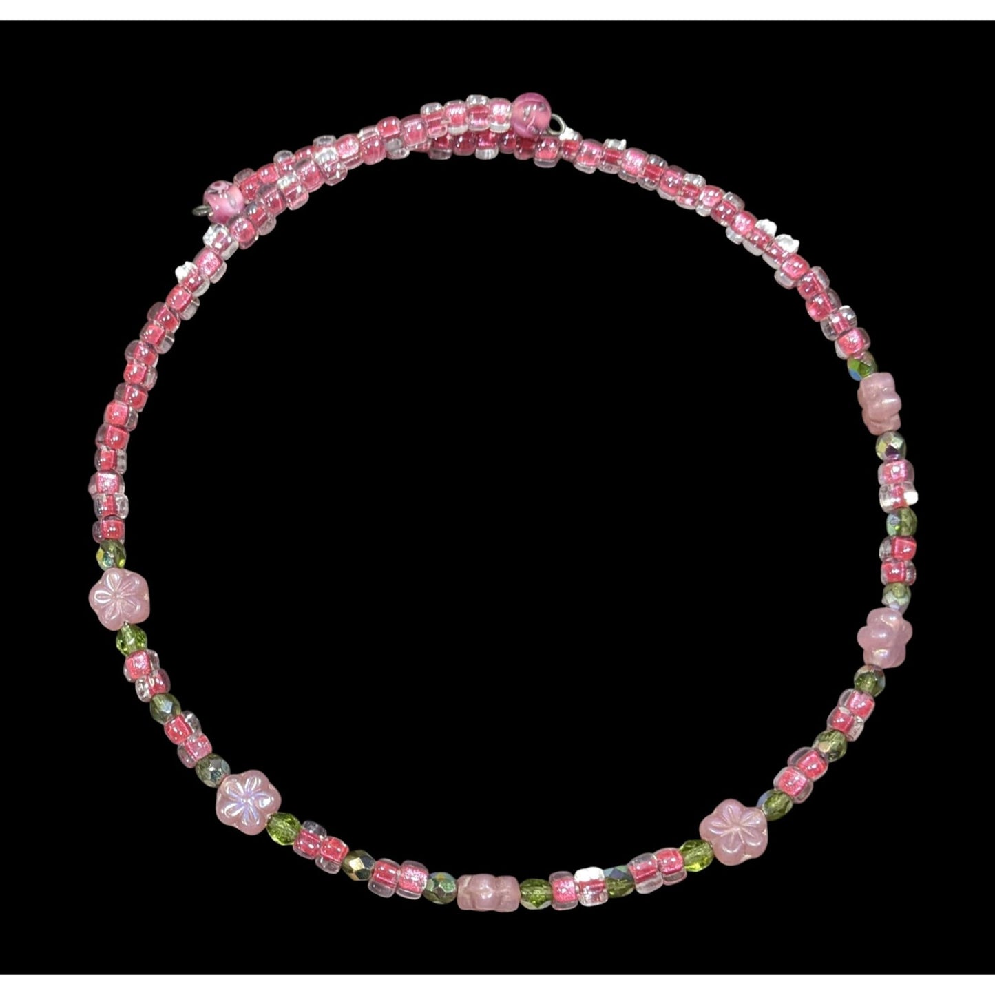 Fairycore Coquette Pink And Green Floral Handmade Glass Coil Necklace