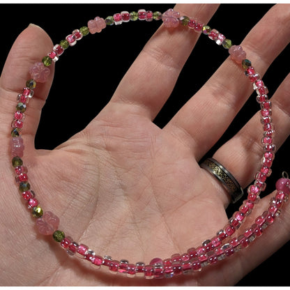 Fairycore Coquette Pink And Green Floral Handmade Glass Coil Necklace