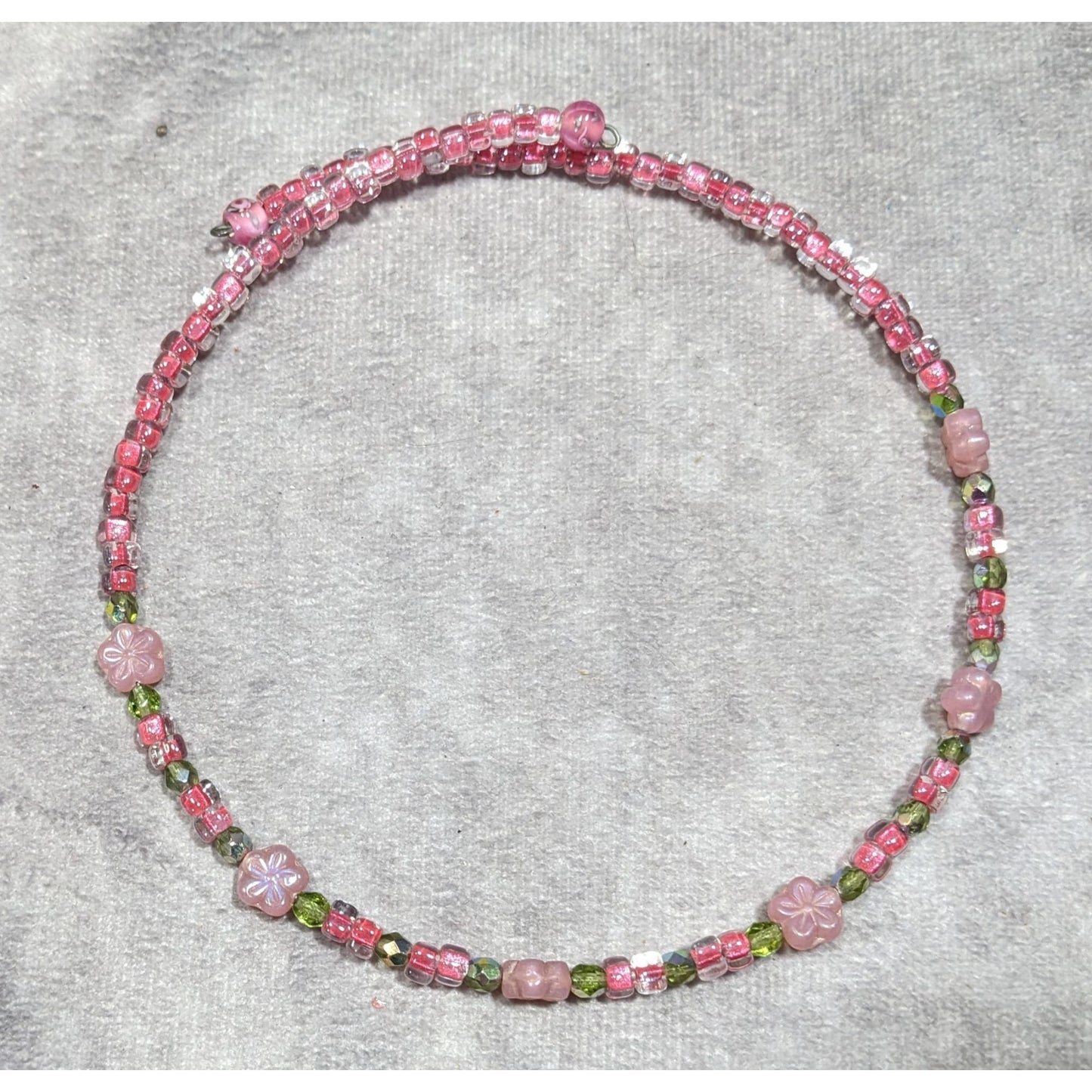 Fairycore Coquette Pink And Green Floral Handmade Glass Coil Necklace