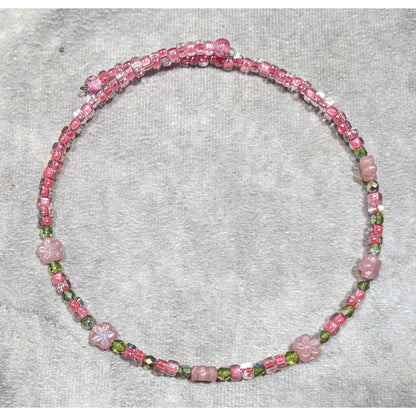 Fairycore Coquette Pink And Green Floral Handmade Glass Coil Necklace