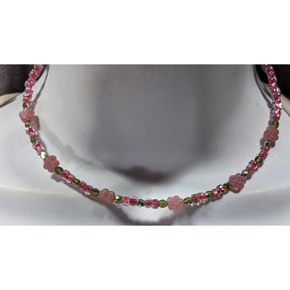 Fairycore Coquette Pink And Green Floral Handmade Glass Coil Necklace
