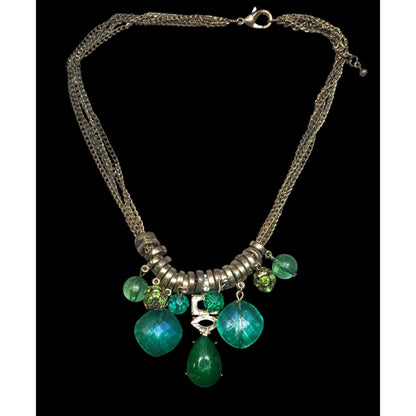 Vintage Whimsical Glam Green And Gold Tone Gemmed Necklace