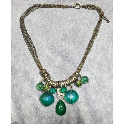 Vintage Whimsical Glam Green And Gold Tone Gemmed Necklace