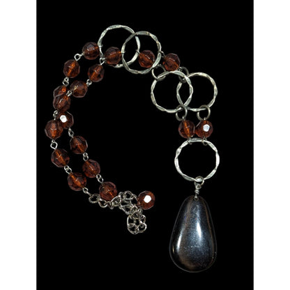 Retro Brown Beaded Rustic Teardrop Necklace