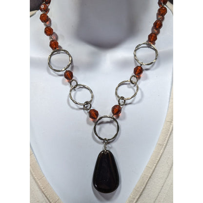 Retro Brown Beaded Rustic Teardrop Necklace