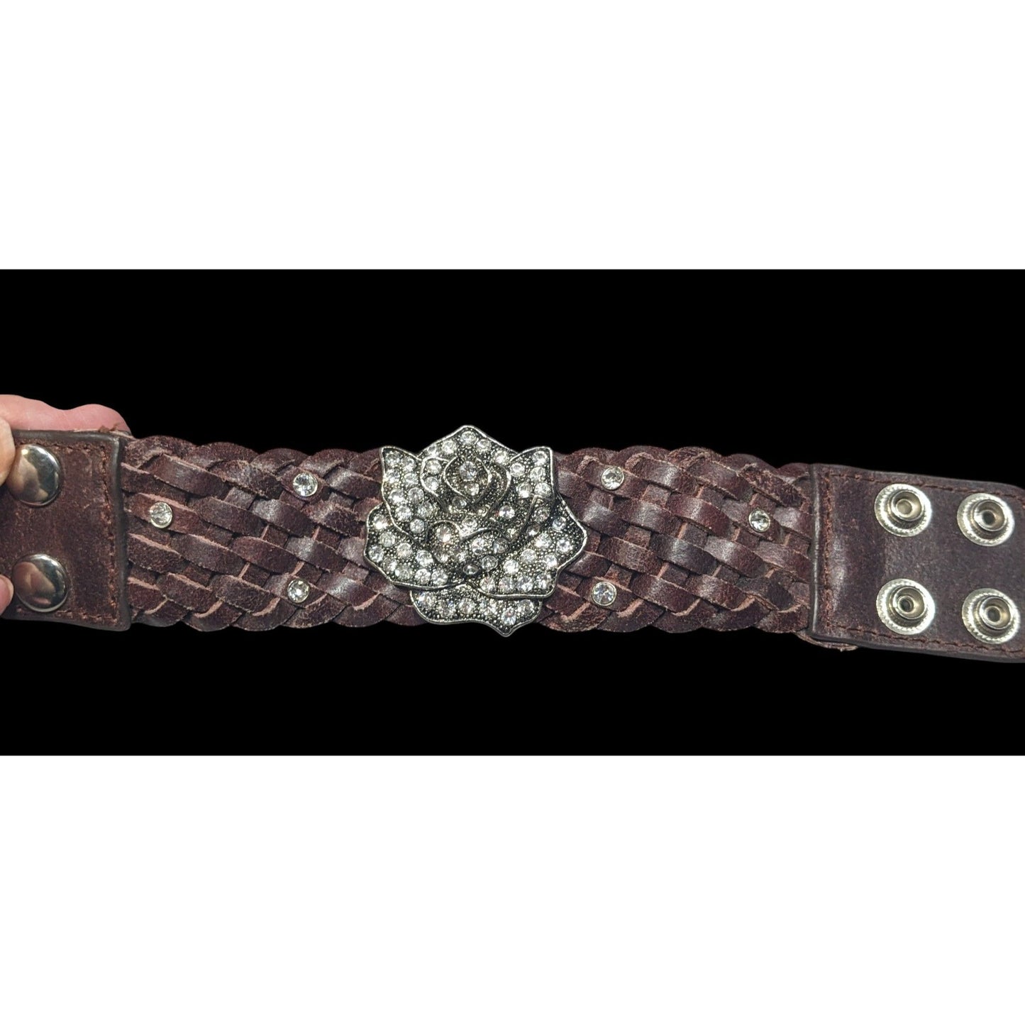Cowgirl Glam Floral Braided Leather Rhinestone Bracelet