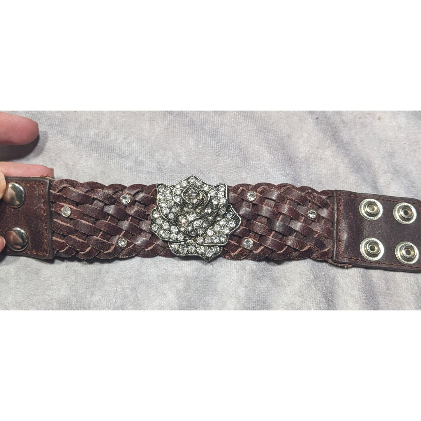 Cowgirl Glam Floral Braided Leather Rhinestone Bracelet