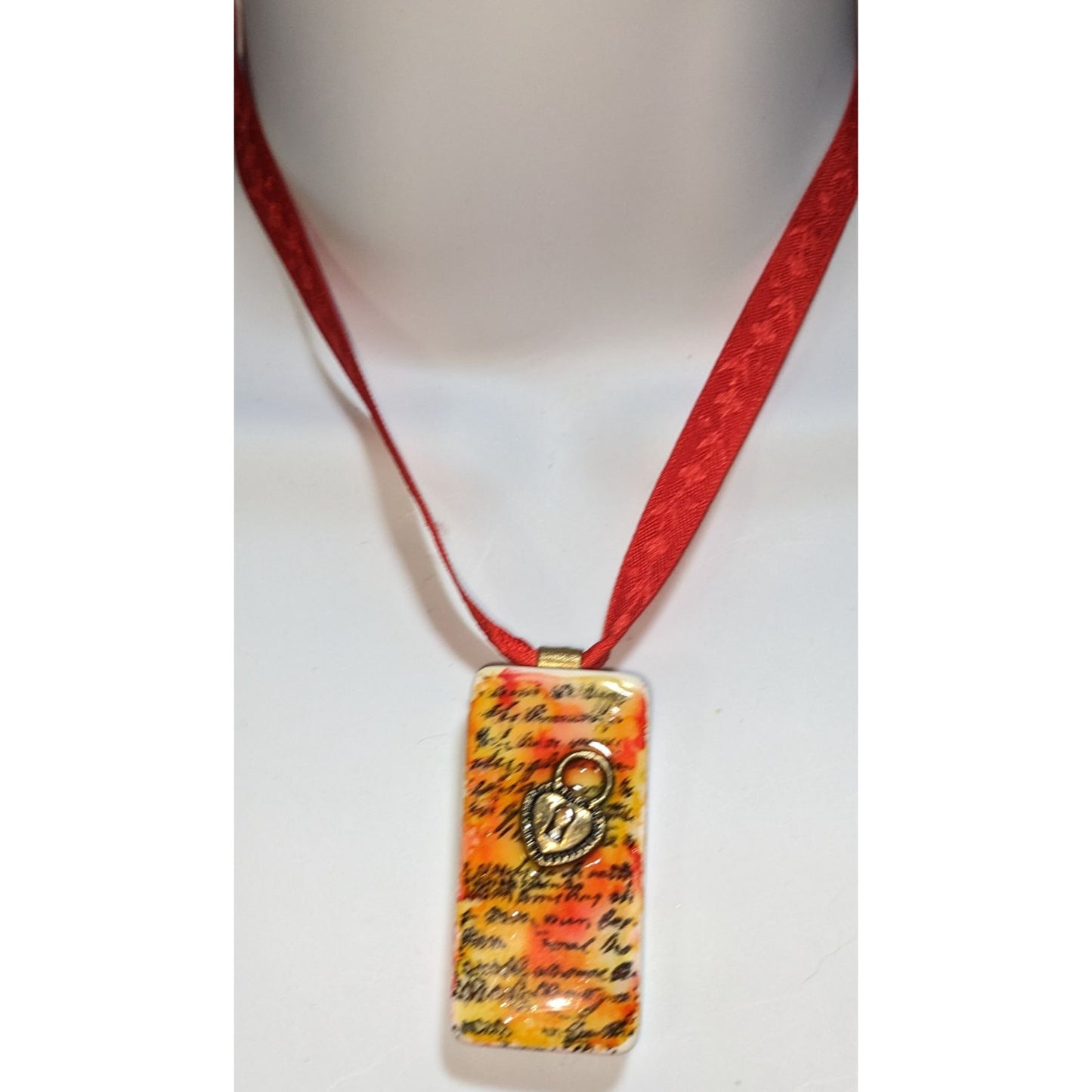 Handmade Steampunk Domino Necklace Resin Pendant Heart Charm Unisex