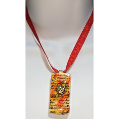 Handmade Steampunk Domino Necklace Resin Pendant Heart Charm Unisex