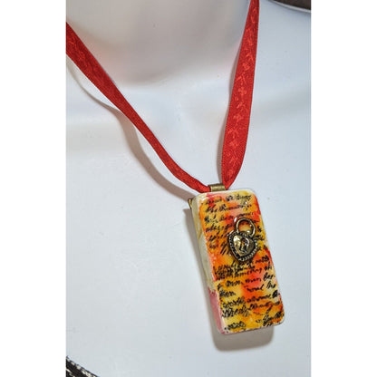 Handmade Steampunk Domino Necklace Resin Pendant Heart Charm Unisex