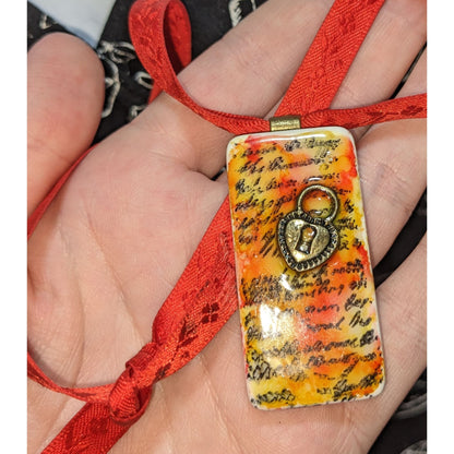 Handmade Steampunk Domino Necklace Resin Pendant Heart Charm Unisex