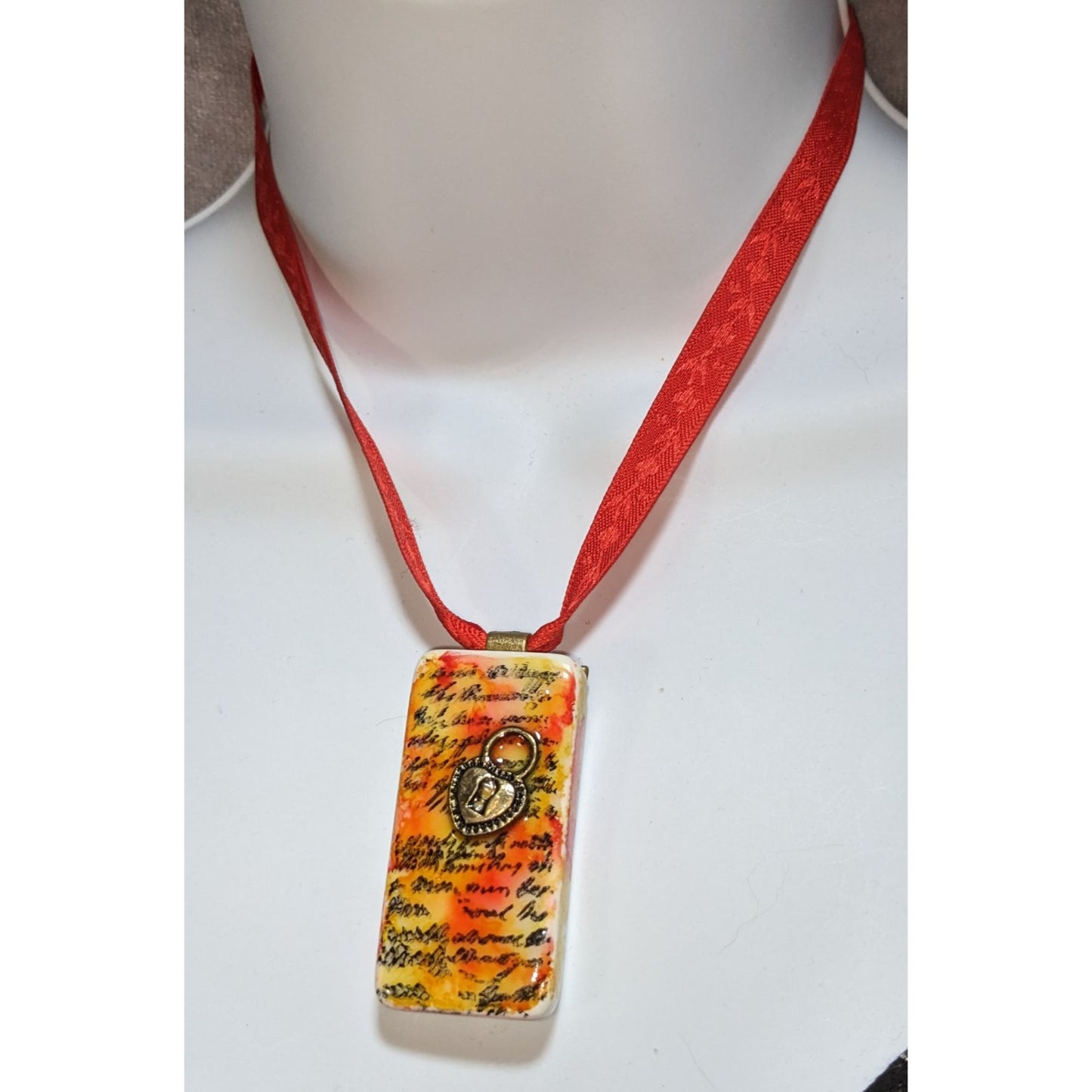 Handmade Steampunk Domino Necklace Resin Pendant Heart Charm Unisex