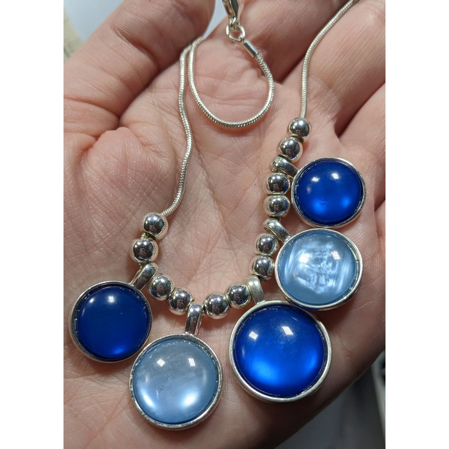 Mermaidcore Glass And Shell Blue & Light Blue Circle Charm Necklace