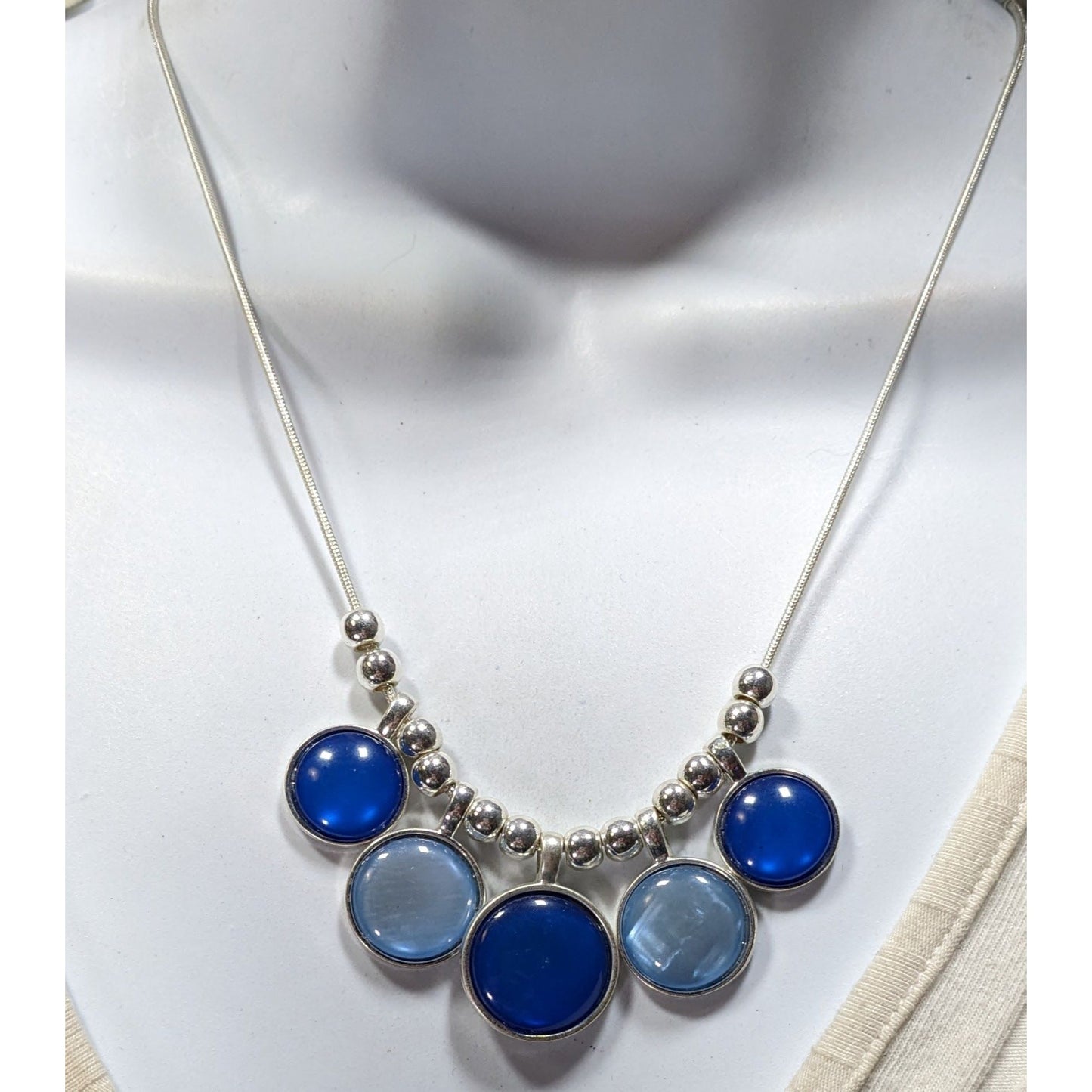 Mermaidcore Glass And Shell Blue & Light Blue Circle Charm Necklace