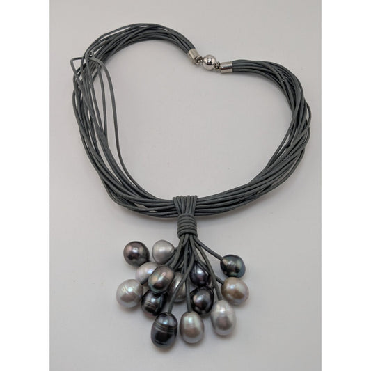 Modernist Boho Gray Freshwater Pearl Cluster Multi Strand Necklace 15 Inch