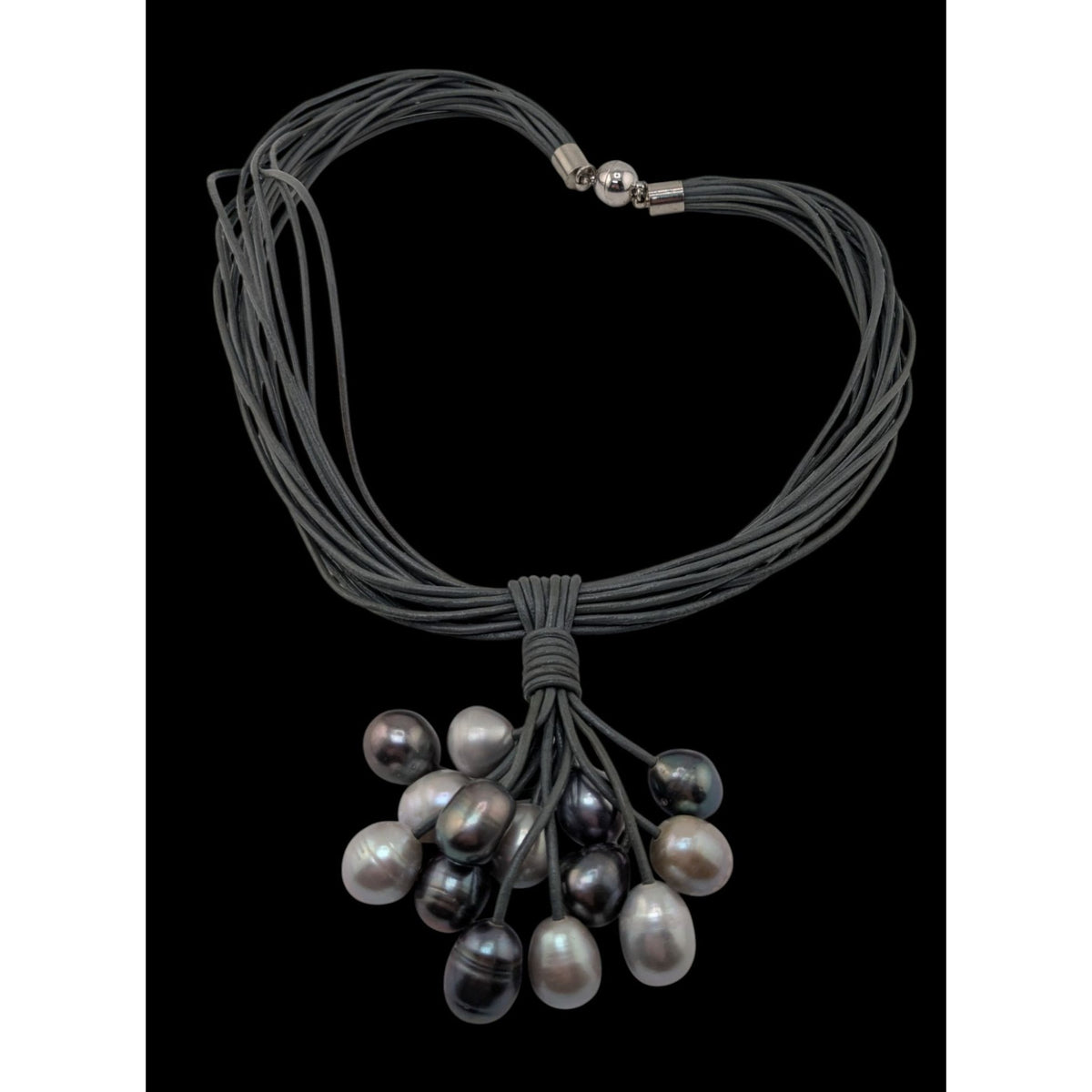 Modernist Boho Gray Freshwater Pearl Cluster Multi Strand Necklace 15 Inch