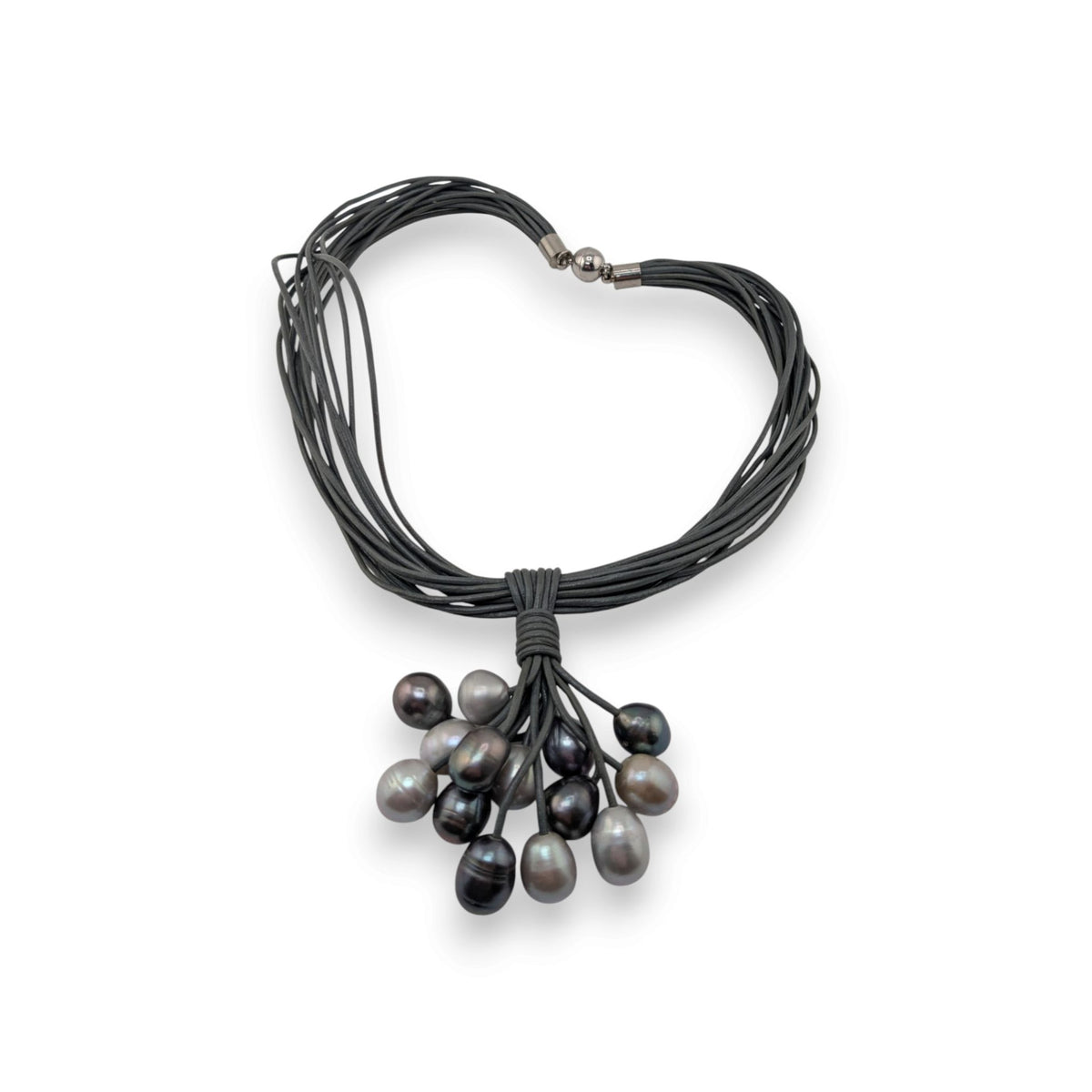 Modernist Boho Gray Freshwater Pearl Cluster Multi Strand Necklace 15 Inch