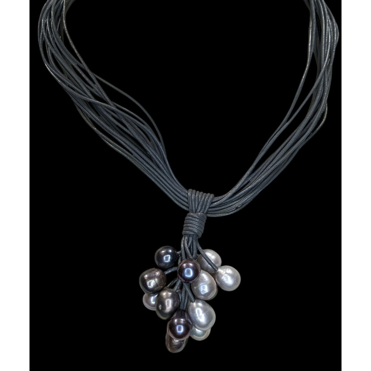 Modernist Boho Gray Freshwater Pearl Cluster Multi Strand Necklace 15 Inch