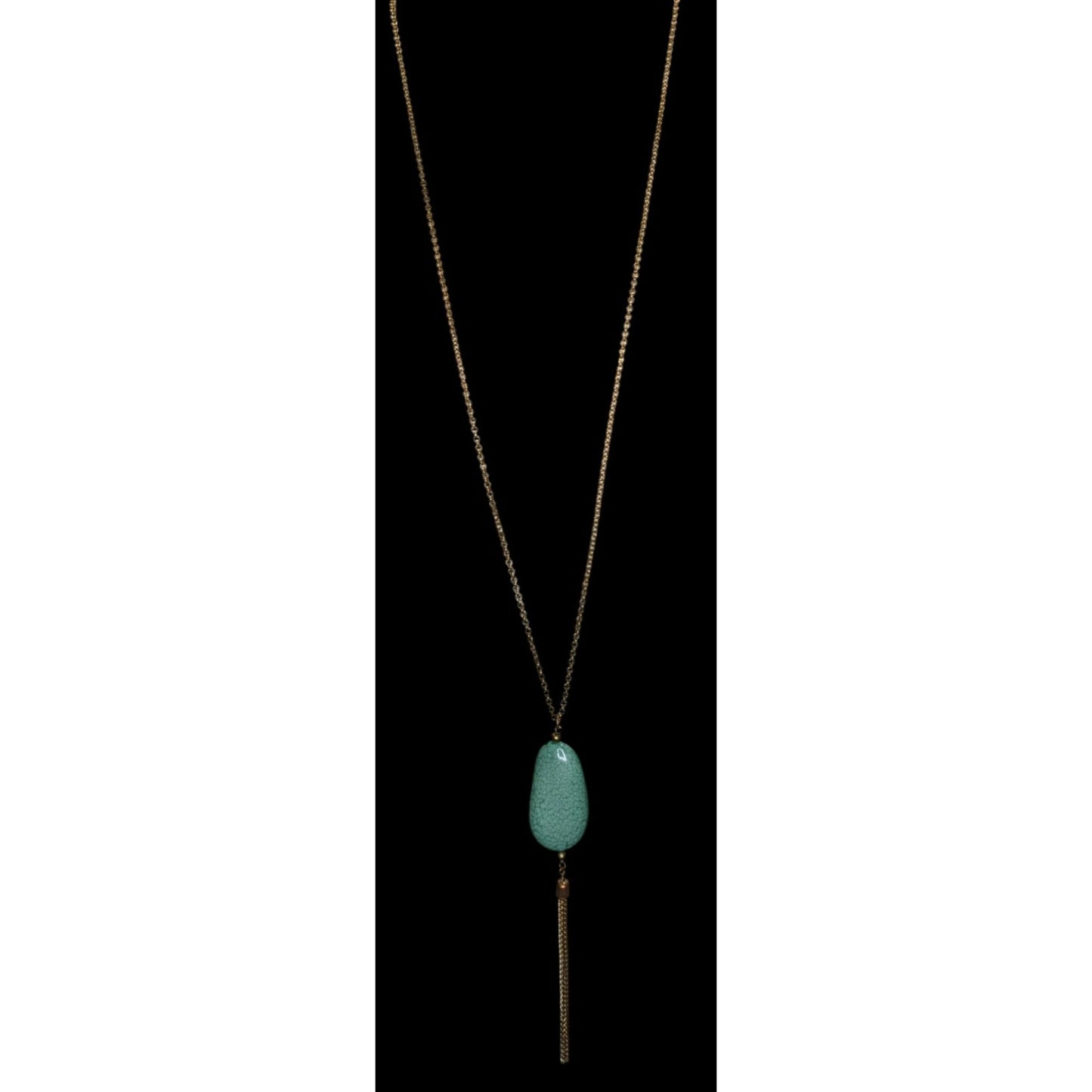 Boho Green Faux Stone Pendant Necklace with Chain Tassel Gold Tone Statement Jewelry