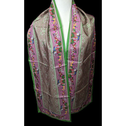 Retro Derby Print Scarf Green And Purple With Celtic Style Knot Accents